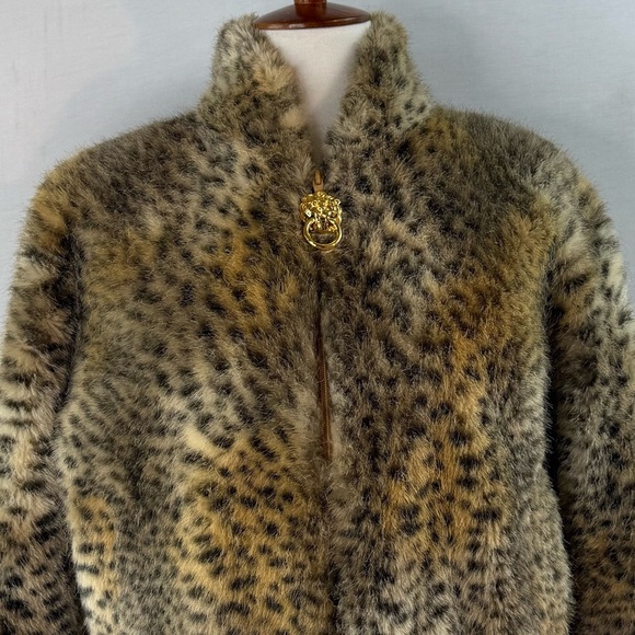 St. John Animal Print Faux Fur Bomber Jacket - Picture 2 of 16